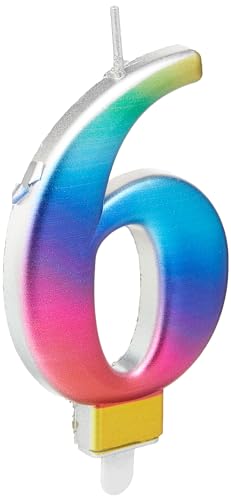Unique Party 19636 Metallische Geburtstagskerze - Zahl 6 - Regenbogen von Unique