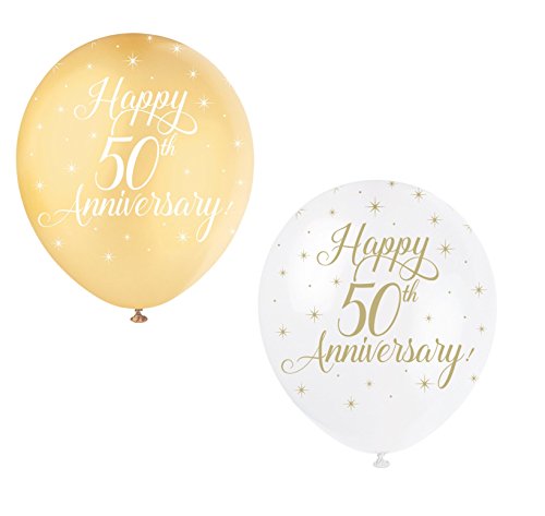 Unique Party 56125 Perlmutt-glänzende Latex-50 Jubiläum-Luftballons - 30 cm - - 5er-Pack Unique Party 56125 Perlmutt-glänzende Latex-50 Jubiläum-Luftballons - 30 cm - - 5er-Pack von Unique