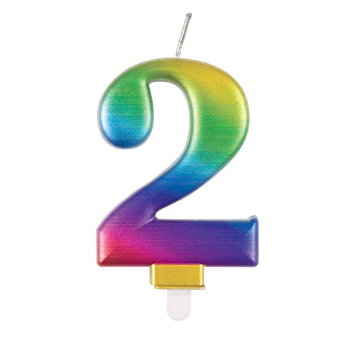 Unique Party Supplies 19632 Metallische Geburtstagskerze - Zahl 2 - Regenbogen, 7 centimeters Unique Party Supplies 19632 Metallische Geburtstagskerze - Zahl 2 - Regenbogen, 7 centimeters von Unique