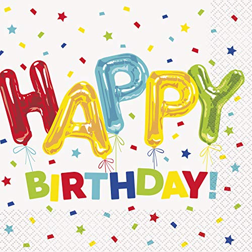 Unique Party Supplies 73102 Papierservietten - 16,5 cm - Happy-Balloon-Geburtstagsfeier - Packung mit 16 Stück von Unique
