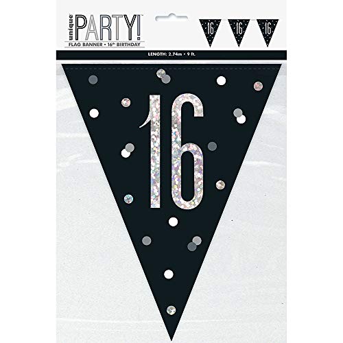 Unique Party Supplies 83423 16. Geburtstags-Wimpelbanner - 2,74 m - Glitzer Schwarz & Silber Geburtstag Unique Party Supplies 83423 16. Geburtstags-Wimpelbanner - 2,74 m - Glitzer Schwarz & Silber Geburtstag von Unique