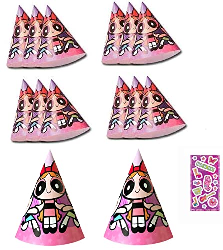 Powerpuff Partyzubehör für Mädchen, Paket mit Partykegelhüten, 16 Stück, Rosa, Pink, Small von Unique