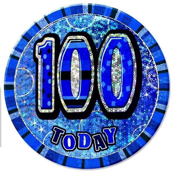 Zahl 100 Glitzer-Button, 15cm, zum Anstecken in Blau von Unique