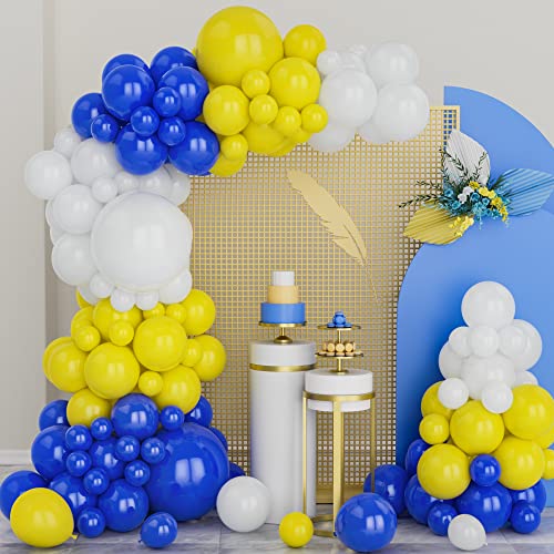 Blau Gelb Weiß Luftballons Set, 125 Teiliges Blau Gelb Weiß Luftballons Girlanden Set, Latex Party Ballon Für Baby Party, Verlobung Jahrestag Hochzeit Geburtstag Abschlussfeier Picknick Dekoration von Unisun