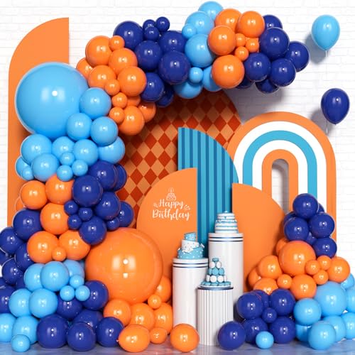 Blau Orange Luftballons Bogen Set, 125Pcs Marineblau Orangefarbenes Luftballon Bogen Set, Himmelblau Latex Ballon Für Weltraum Thema Geburtstags Hochzeit Verlobung Dekoration Partyzubehör von Unisun