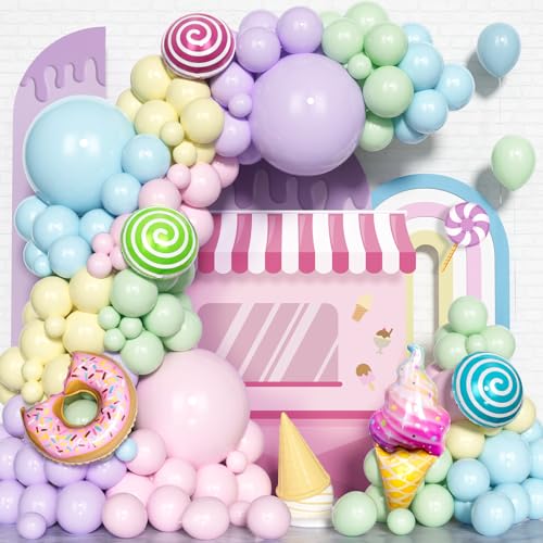 Donut Ballons Girlanden Bogen Set, 151Pcs Pastell Macaron Ballons Bogen Set, Blau Rosa Lila Latex Ballons Mit Süßigkeiten Eiscreme Folien Ballons Für Mädchen Geburtstag Hochzeit Baby Party Dekoration Donut Ballons Girlanden Bogen Set, 151Pcs Pastell Macaron Ballons Bogen Set, Blau Rosa Lila Latex Ballons Mit Süßigkeiten Eiscreme Folien Ballons Für Mädchen Geburtstag Hochzeit Baby Party Dekoration von Unisun