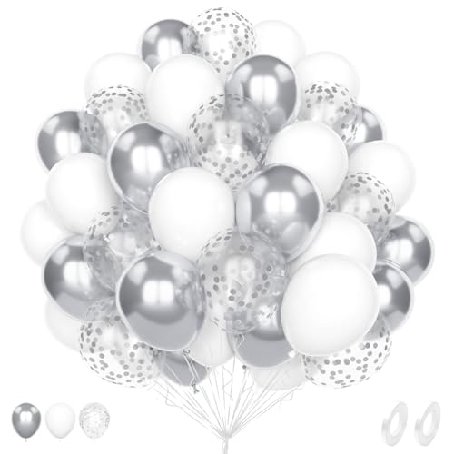 Luftballons Weiße Silber, 60 Stück 12 Zoll Matt Weiße Metallic Silber Latex Hélium Konfetti Ballons für Jahrestag Geburtstags Braut Babyparty Gender Reveal Verlobungen Hochzeitstag Party Dekoration Luftballons Weiße Silber, 60 Stück 12 Zoll Matt Weiße Metallic Silber Latex Hélium Konfetti Ballons für Jahrestag Geburtstags Braut Babyparty Gender Reveal Verlobungen Hochzeitstag Party Dekoration von Unisun