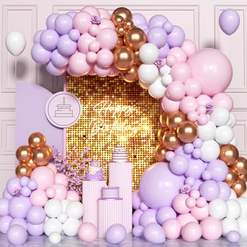 Rosa Lila Luftballon Bogen Kit, 137 Pcs Pastell Rosa Lila Ballon Girlande mit Roségold Ballon Verschiedenen Größen 5/10/12/18 Zoll für Mädchen Frauen Geburtstag Hochzeit Party Deko Baby Shower Rosa Lila Luftballon Bogen Kit, 137 Pcs Pastell Rosa Lila Ballon Girlande mit Roségold Ballon Verschiedenen Größen 5/10/12/18 Zoll für Mädchen Frauen Geburtstag Hochzeit Party Deko Baby Shower von Unisun