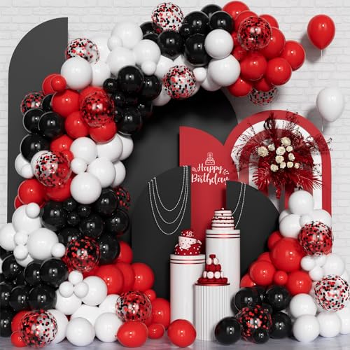 Rot Schwarz Weiß Luftballons Girlanden bogen Set, 148 PCS Rot Schwarz Weiß ballon Bogen Set mit Konfetti Ballons für Jungen Mädchen Partys Geburtstage Jahrestage Rennwagen Pokerkarten Dekorations von Unisun