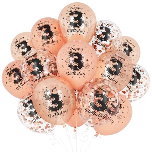 Unisun 3. Geburtstag Luftballons, 3 Jahre Geburtstag Dekorationen für Mädchen, Happy Birthday Rose Gold 3 Jahrestag Ballons Deko für Geburtstag Party Supplies von Unisun