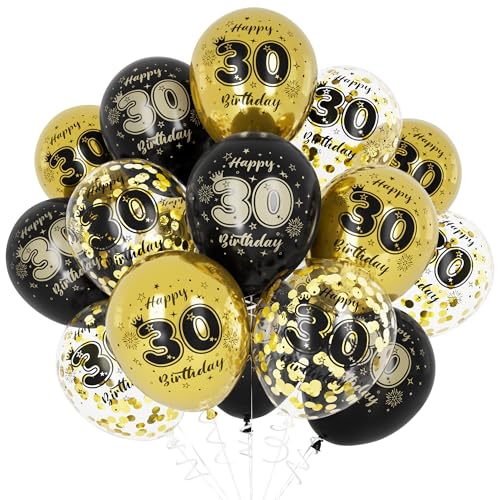 Unisun 30. Geburtstag Luftballons, 30 Jahre Geburtstag Dekorationen für Männer, Happy Birthday Schwarz Gold 30 Jahrestag Ballons Deko für Geburtstag Party Supplies von Unisun