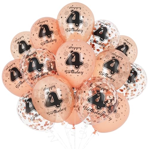Unisun 4. Geburtstag Luftballons, 4 Jahre Geburtstag Dekorationen für Mädchen, Happy Birthday Rose Gold 4 Jahrestag Ballons Deko für Geburtstag Party Supplies von Unisun