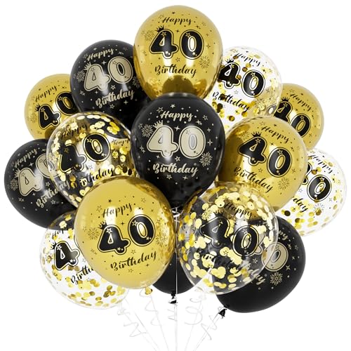 Unisun 40. Geburtstag Luftballons, 40 Jahre Geburtstag Dekorationen für Männer, Happy Birthday Schwarz Gold 40 Jahrestag Ballons Deko für Geburtstag Party Supplies von Unisun