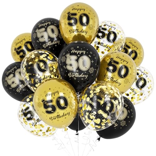 Unisun 50. Geburtstag Luftballons, 50 Jahre Geburtstag Dekorationen für Männer, Happy Birthday Schwarz Gold 50 Jahrestag Ballons Deko für Geburtstag Party Supplies von Unisun