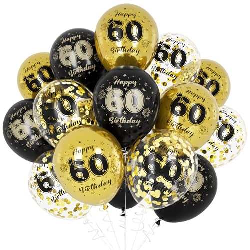 Unisun 60. Geburtstag Luftballons, 60 Jahre Geburtstag Dekorationen für Männer, Happy Birthday Schwarz Gold 60 Jahrestag Ballons Deko für Geburtstag Party Supplies von Unisun