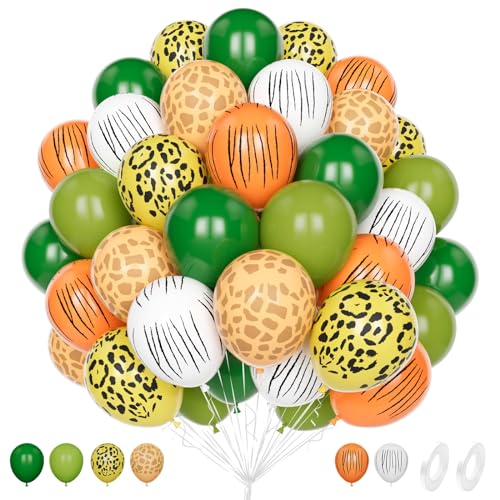 Unisun 60Pcs Dschungel Luftballons, 12 Zoll Salbei Oliv Grün Dschungel Safari Tier Helium Latex Ballons Pack mit 2Pcs Band für Geburtstag Hochzeit Jahrestag Kinder Baby Shower Party Dekoration von Unisun