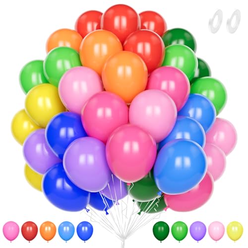 Unisun 60Pcs Regenbogen Luftballons, 12 Zoll Bunt Mehrfarbig sortierte Farbe Helium Latex Ballon Pack mit 2Pcs Band für Geburtstag Hochzeit Jahrestag Kinder Baby Shower Party Dekoration von Unisun