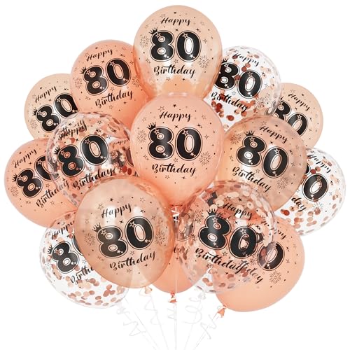 Unisun 80. Geburtstag Luftballons, 80 Jahre Geburtstag Dekorationen für Frauen, Happy Birthday Rose Gold 80 Jahrestag Ballons Deko für Geburtstag Party Supplies von Unisun