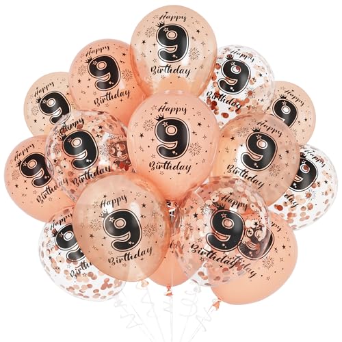 Unisun 9. Geburtstag Luftballons, 9 Jahre Geburtstag Dekorationen für Mädchen, Happy Birthday Rose Gold 9 Jahrestag Ballons Deko für Geburtstag Party Supplies von Unisun