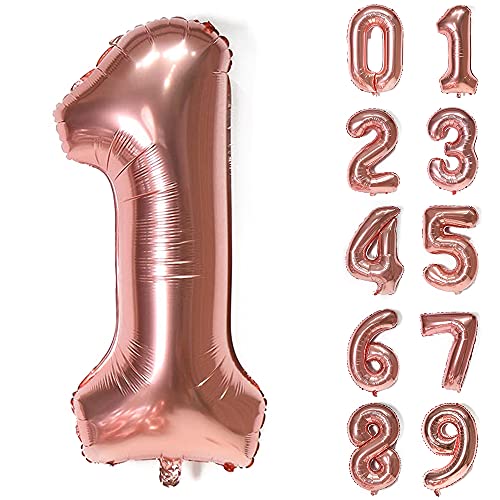 Unisun Ballon Zahl 1 in Roségold, 40 Zoll Riesen aufblasbare große Folie Ballon Ziffer für Geburtstagsfeier Hochzeitstag Feier Dekoration von Unisun