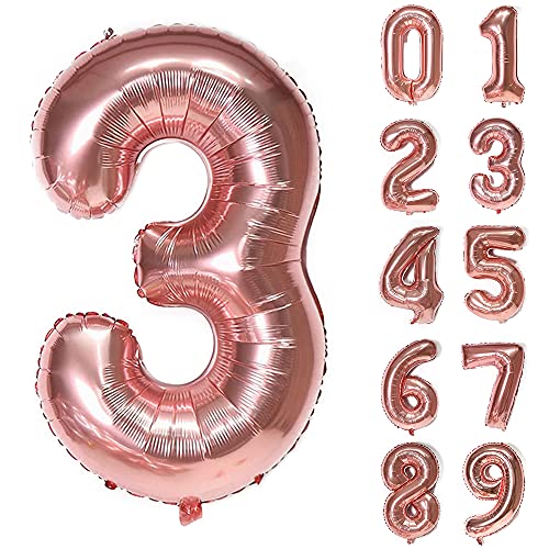 Unisun Ballon Zahl 3 in Roségold, 40 Zoll Riesen aufblasbare große Folie Ballon Ziffer für Geburtstagsfeier Hochzeitstag Feier Dekoration von Unisun