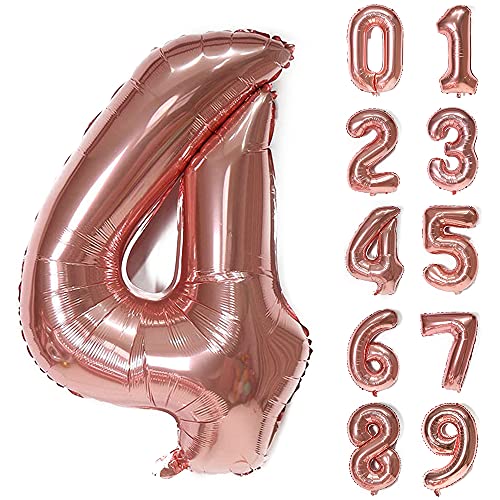 Unisun Ballon Zahl 4 in Roségold, 40 Zoll Riesen aufblasbare große Folie Ballon Ziffer für Geburtstagsfeier Hochzeitstag Feier Dekoration von Unisun