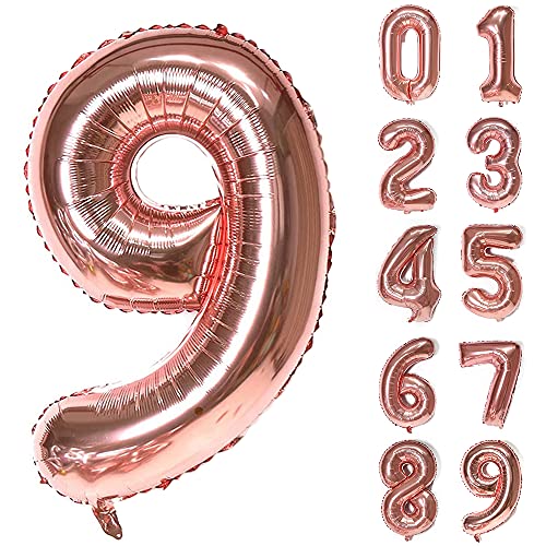 Unisun Ballon Zahl 9 in Roségold, 40 Zoll Riesen aufblasbare große Folie Ballon Ziffer für Geburtstagsfeier Hochzeitstag Feier Dekoration von Unisun