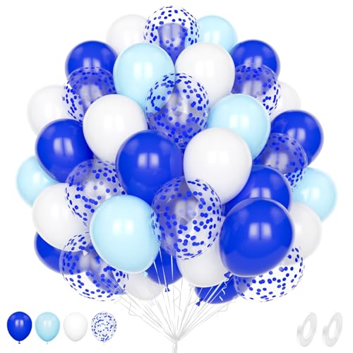 Unisun Blau Luftballons, 60Pcs Blau und Weiß Ballon, 12 Zoll Königs Blau Konfetti Helium Latex Ballons Pack mit 2Pcs Band für Geburtstag Hochzeit Jahrestag Kinder Baby Shower Party Dekoration von Unisun