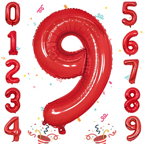 Unisun Geburtstags Zahlen Luftballon, Rot 40 Zoll Große Folie Digital Zahl 9 Ballon für Geburtstagsdeko Jubiläums Party Festival Dekorationen (Rot Nummer 9) von Unisun