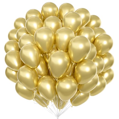 Unisun Gold Luftballons 100Pcs, 12 Zoll Metallic Chrom Gold Latex Ballons Pack für Gold Thema Ballon Bogen Kit Geburtstag Hochzeit Baby Shower Karneval Veranstaltungen Party Dekorationen von Unisun