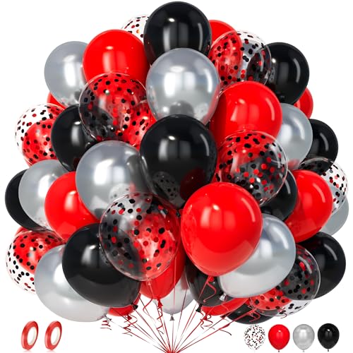 Unisun Luftballons Rot Schwarz, 50 Stück Latex Ballons Silber Schwarz Rot Konfetti Luftballon Mädchen Junge Kind Geburtstag Jubiläum Babyparty Hochzeit Verlobung Abschlussfeier Casino Poker Party Deko von Unisun