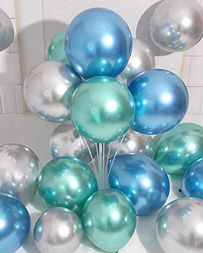 Unisun Metallic Ballons, 50 Stück 12 Zoll Glänzend Blau Grün Silber Chrom Metallic Ballons, Verdicken Latex Ballons für Verlobung Baby Shower Geburtstagsfeier Dekorationen von Unisun
