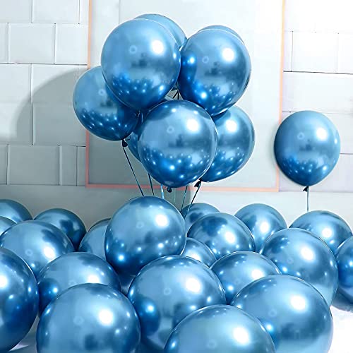 Unisun Metallic Blau Ballons, 50 Stück 12 Zoll glänzende Chrom Helium Ballons, verdicken Latex Ballons für Baby Brautparty Geburtstagsdekoration, Hochzeit Verlobung Fiesta Party Dekoration von Unisun
