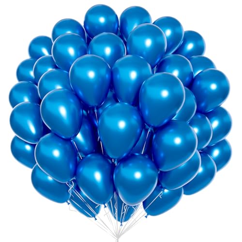 Unisun Metallic Blau Luftballons 100Pcs, 12 Zoll Chrom Blau Latex Ballons Pack für BlaueThema Ballon Bogen Kit Geburtstag Hochzeit Baby Shower Karneval Veranstaltungen Party Dekorationen von Unisun
