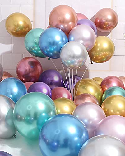 Unisun Mixed Colors Metallic Ballons, 50 Stück 12 Zoll Glänzende Chrom Helium Ballons, Verdicken Latex Ballons für Baby Brautparty Geburtstagsdekoration, Hochzeit Verlobung Fiesta Party Dekoration von Unisun