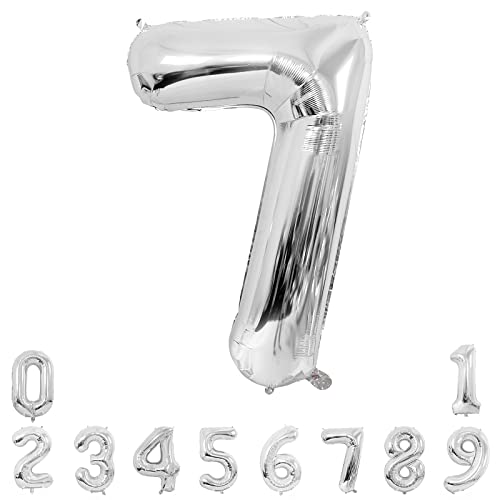 Unisun Nummer Luftballons, 40 Zoll große Silber Nummer 7 Folie Mylar Helium Luftballons für Geburtstagsfeier Feier Dekoration von Unisun