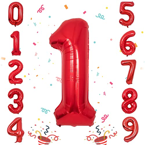 Unisun Geburtstags Zahlen Luftballon, Rot 40 Zoll Große Folie Digital Zahl 1 Ballon für Geburtstagsdeko Jubiläums Party Festival Dekorationen (Rot Nummer 1) von Unisun
