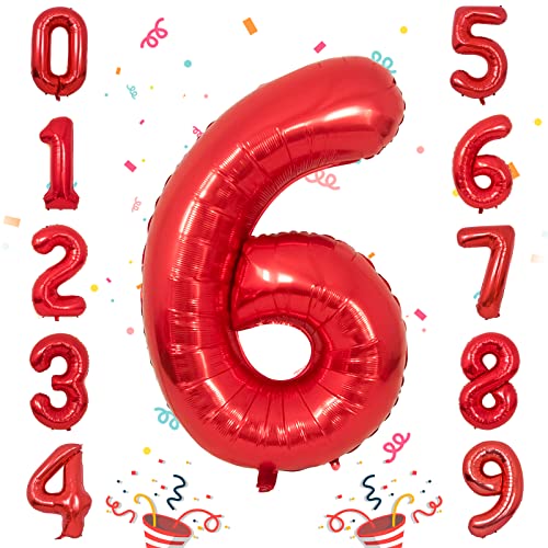 Unisun Geburtstags Zahlen Luftballon, Rot 40 Zoll Große Folie Digital Zahl 6 Ballon für Geburtstagsdeko Jubiläums Party Festival Dekorationen (Rot Nummer 6) von Unisun