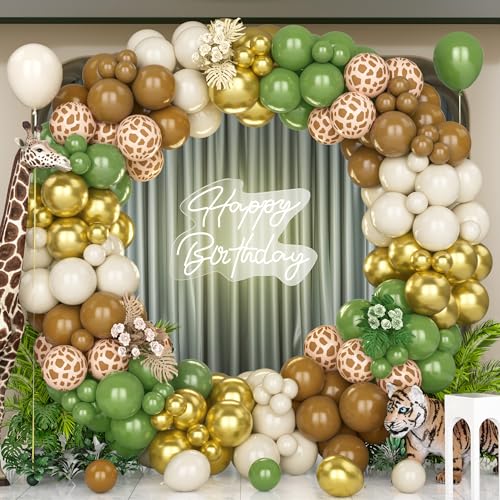 Unisun Safari Dschungel Ballons Bogen Kit, 140 Pcs Salbei Grün Gold Luftballons Girlande mit Hirsch Muster Tier Ballons für Geburtstagsfeier Dekoration Baby Shower Hochzeitstag Wild Eine Theme Party Unisun Safari Dschungel Ballons Bogen Kit, 140 Pcs Salbei Grün Gold Luftballons Girlande mit Hirsch Muster Tier Ballons für Geburtstagsfeier Dekoration Baby Shower Hochzeitstag Wild Eine Theme Party von Unisun
