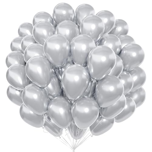 Unisun Silber Luftballons 100Pcs, 12 Zoll Metallic Chrom Silber Latex Ballons Pack für Silber Thema Ballon Bogen Kit Geburtstag Hochzeit Baby Shower Karneval Veranstaltungen Party Dekorationen von Unisun