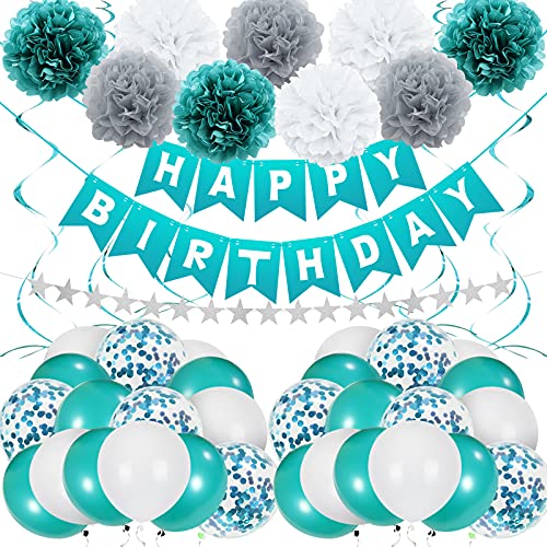 Unisun Teal Blue Geburtstags Dekoration, Tiffany Blue Party Ballon mit Happy Birthday Banner Konfetti Ballons Papier Pom Poms Sternengirlande für Frauen Mädchen 1. 2. 13. 18. 21. 30. 40. Babyparty Unisun Teal Blue Geburtstags Dekoration, Tiffany Blue Party Ballon mit Happy Birthday Banner Konfetti Ballons Papier Pom Poms Sternengirlande für Frauen Mädchen 1. 2. 13. 18. 21. 30. 40. Babyparty von Unisun