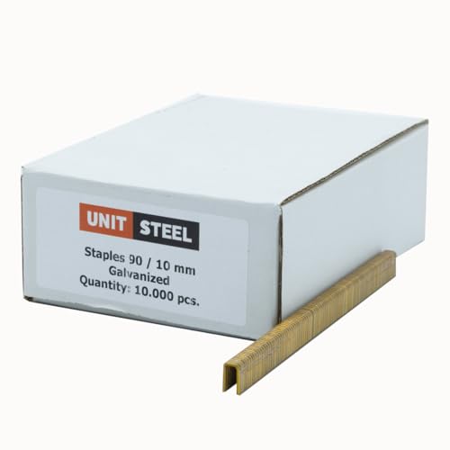 UnitSteel Type 90 Heftklammern - Beinlänge 10mm, 10.000 stück, Verzinkt, Haubold type 6000, Prebena Type E, Haubold type 6000, Prebena Type E, für Tischlerhandwerk, Innenarchitektur und Möbelindustrie von UnitSteel