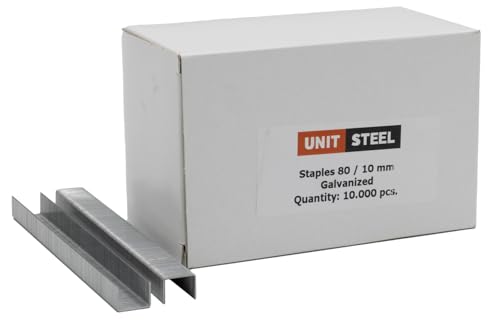 UnitSteel Heftklammern - Beinlänge 10mm, 10.000 stück, Type 80, Verzinkt, für das Folienbefestigung, Innenausstattung und Möbelindustrie von UnitSteel
