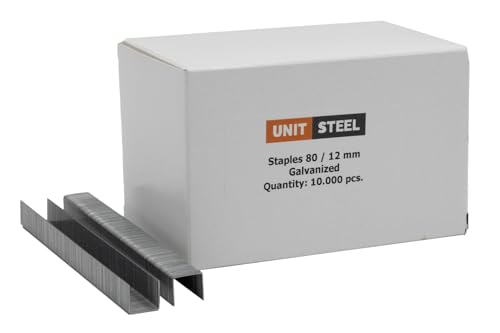 UnitSteel Heftklammern - Beinlänge 12mm, 10.000 stück, Type 80, Verzinkt, für das Folienbefestigung, Innenausstattung und Möbelindustriee von UnitSteel