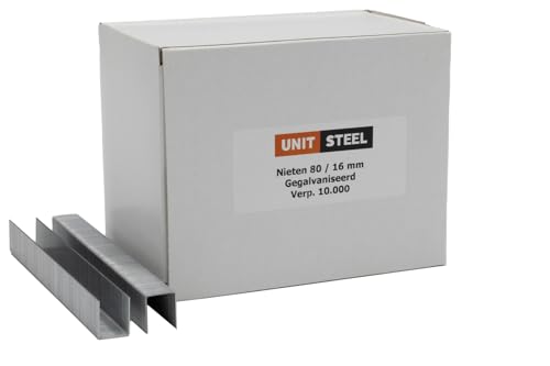 UnitSteel Heftklammern - Beinlänge 16mm, 10.000 stück, Type 80, Verzinkt, für das Folienbefestigung, Innenausstattung und Möbelindustrie von UnitSteel