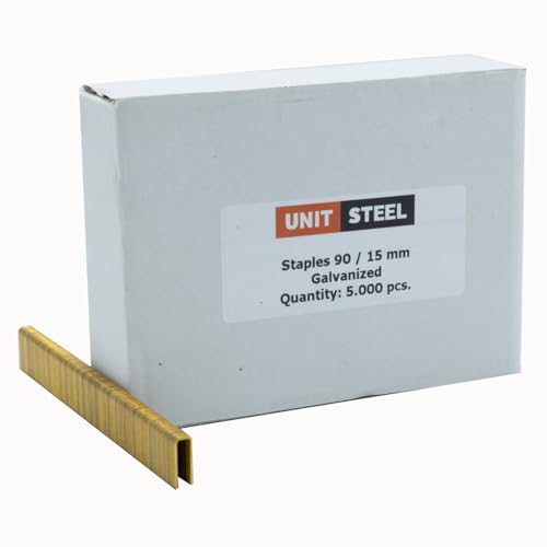 UnitSteel Type 90 Heftklammern - Beinlänge 15mm, 5.000 stück, Verzinkt, Haubold type 6000, Prebena Type E, für das Tischlerhandwerk, die Innenarchitektur und die Möbelindustrie von UnitSteel