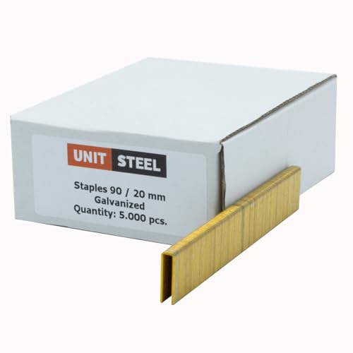 UnitSteel Type 90 Heftklammern - Beinlänge 20mm, 5.000 stück Tackerklammern, Verzinkt, Haubold type 6000, Prebena Type E, für das Tischlerhandwerk, die Innenarchitektur und die Möbelindustrie von UnitSteel