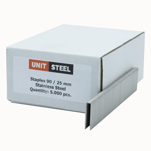 UnitSteel Type 90 Heftklammern - Beinlänge 25mm, 5.000 stück, Rostfrei Stahl, Haubold type 6000, Prebena Type E, für das Tischlerhandwerk, die Innenarchitektur und die Möbelindustrie UnitSteel Type 90 Heftklammern - Beinlänge 25mm, 5.000 stück, Rostfrei Stahl, Haubold type 6000, Prebena Type E, für das Tischlerhandwerk, die Innenarchitektur und die Möbelindustrie von UnitSteel