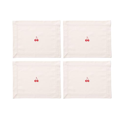 Benetton Set mit 4 Tischsets, 45 x 35 cm, 180 g/m², Baumwolle, cremefarben mit roter Kirsche von United Colors of Benetton
