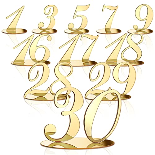30 Stück Tischnummern Gold Hochzeit Tischnummern für Empfang Acryl Bankette Tischnummern mit Ständer Halter Elegante Spiegel Tischnummern für Hochzeit Party Geburtstag Jahrestag Event Catering Dekor von Unittype